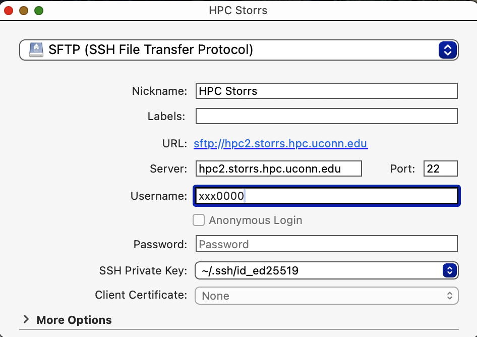 Creating a bookmark in Cyberduck