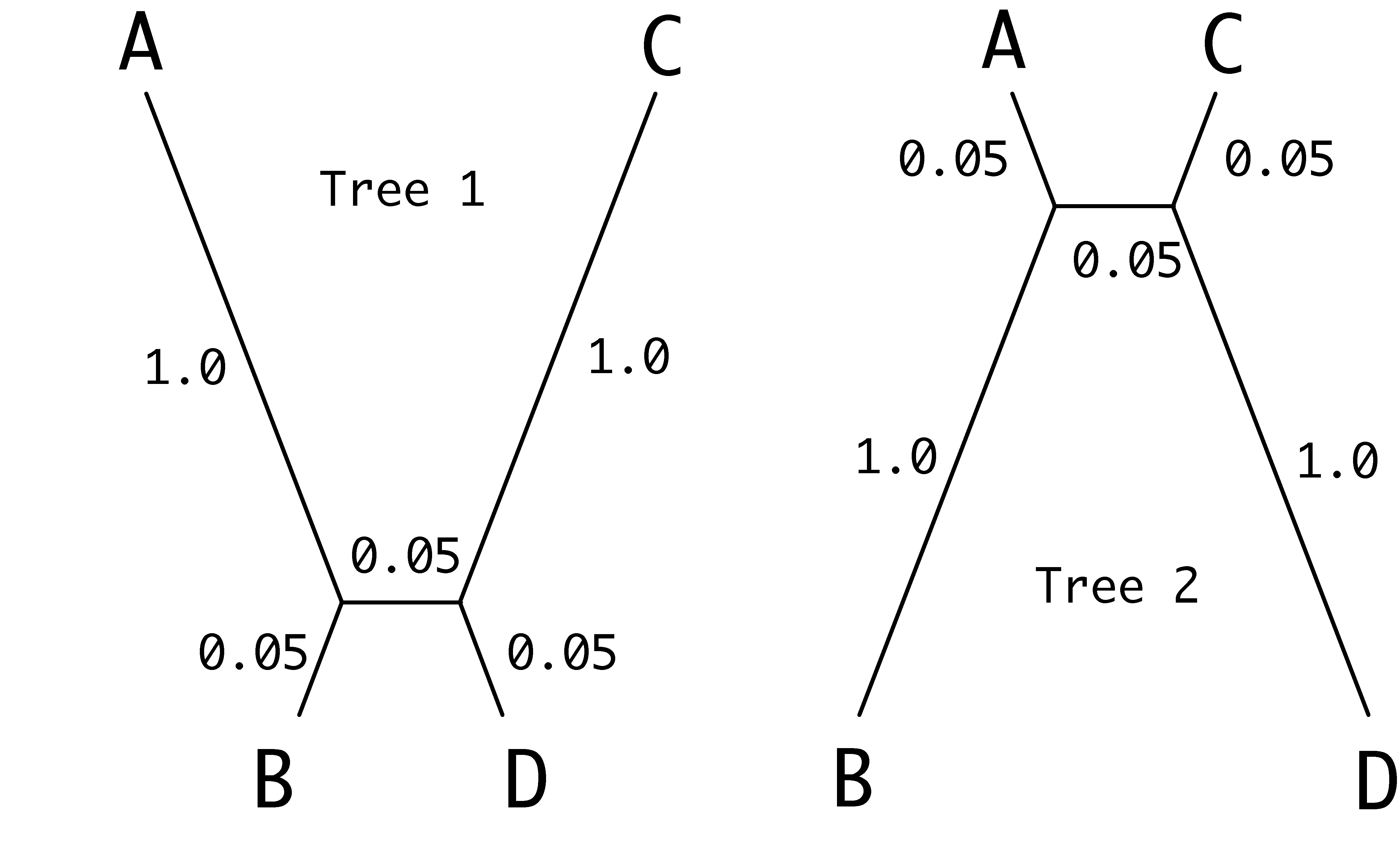 The model trees to use for tree1.txt and tree2.txt